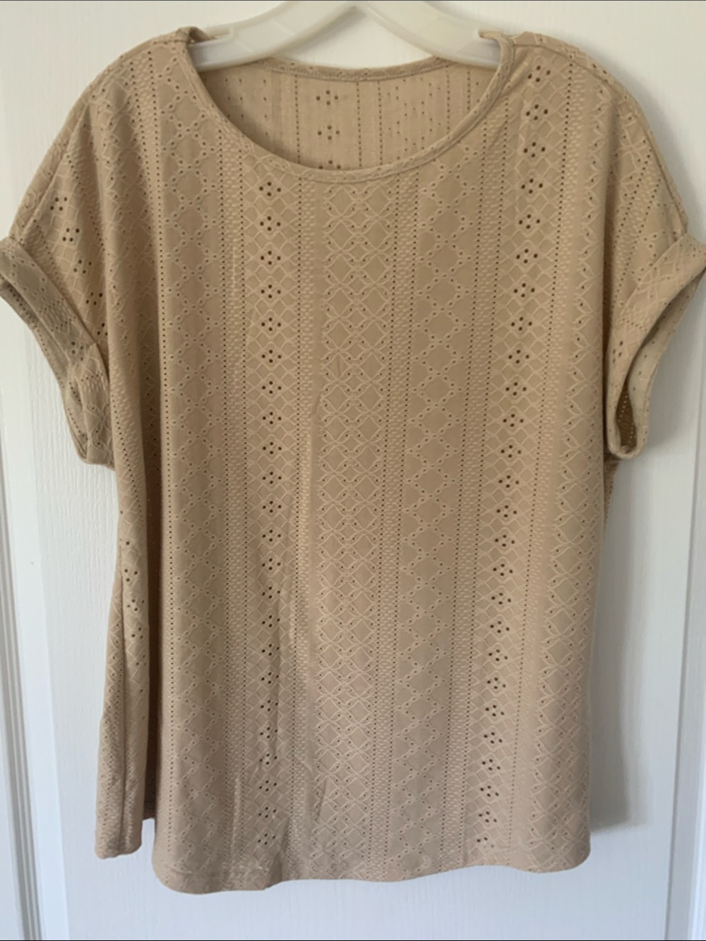 Beige Eyelet Short-Sleeve Knit Top - Women NWOT